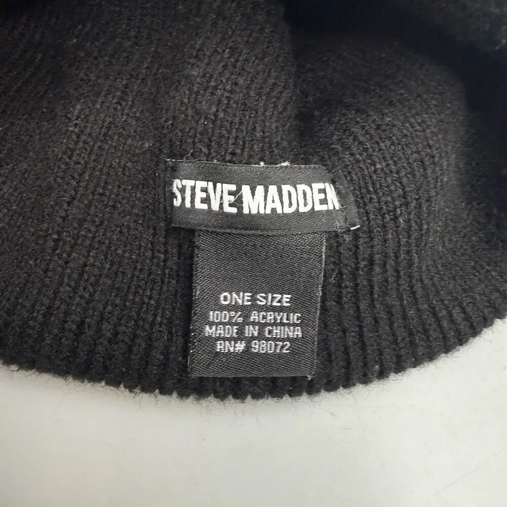 Steve Madden Women's Black Knit Beanie 100% Acrylic OSFA Winter Hat